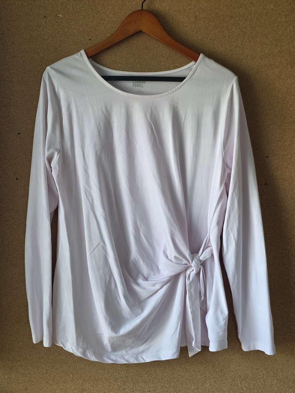 Lands' End Lightweight Jersey Tie Front Top Long Sleeve Pink L Cotton Modal
